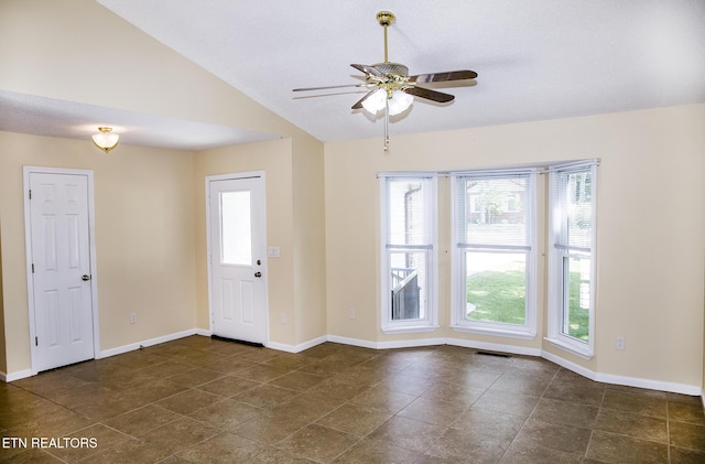 247 Lakeview Dr, Crossville, TN 38558 - entrance foyer featuring vaulted ceiling, a ceiling fan, and baseboards