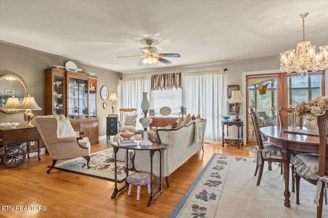 5912 New Beaver Creek Dr, Knoxville, TN 37931 - living area with a chandelier, crown molding, wood finished floors, and a ceiling fan