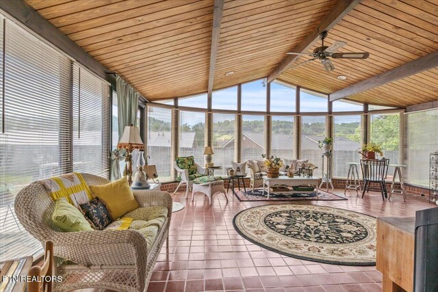 5912 New Beaver Creek Dr, Knoxville, TN 37931 - sunroom / solarium featuring wooden ceiling, a wall of windows, and tile patterned flooring