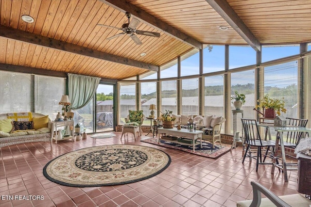5912 New Beaver Creek Dr, Knoxville, TN 37931 - sunroom with tile patterned floors, a wall of windows, and wood ceiling