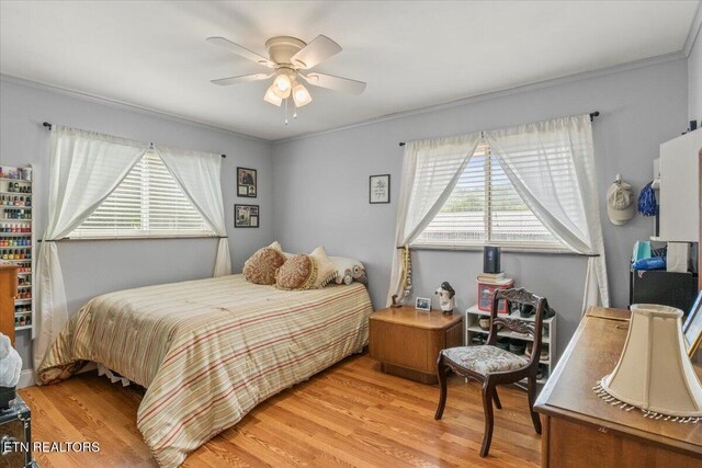 5912 New Beaver Creek Dr, Knoxville, TN 37931 - bedroom with light wood finished floors, ornamental molding, and ceiling fan