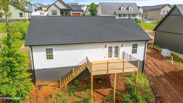 1287 Lori Ellen Ct, Sevierville, TN 37876 - rear view of house featuring french doors, a residential view, a deck, stairway, and roof with shingles