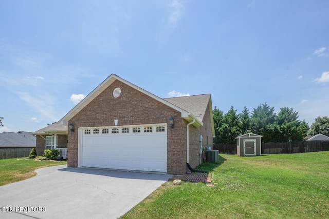 1117 Worthington Blvd, Maryville, TN 37801 - view of home's exterior with a shed, concrete driveway, an attached garage, and brick siding