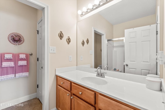 7830 Thomas Henry Way, Knoxville, TN 37938 - full bathroom featuring vanity, a stall shower, tile patterned flooring, and baseboards