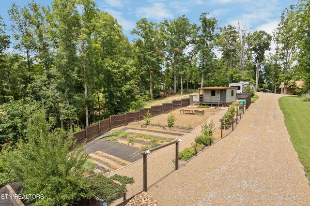 2115 Riverview Dr, Dandridge, TN 37725 - view of community with a garden, a wooden deck, and view of wooded area