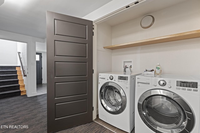 2940 Tower Rd, Sevierville, TN 37876 - washroom with washing machine and dryer and dark carpet