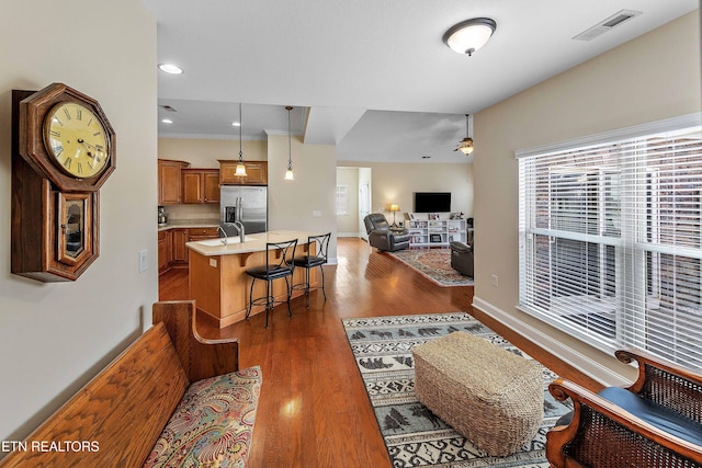4921 Willow Bluff Cir, Knoxville, TN 37914 - living area with ceiling fan, dark wood-style floors, baseboards, and recessed lighting