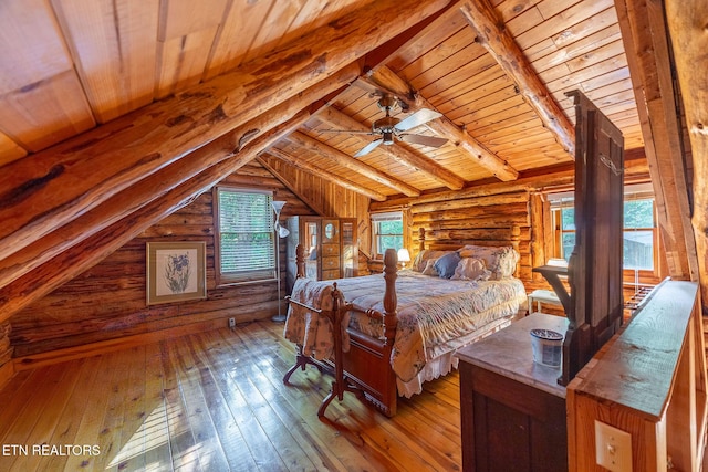 258 Marina Ln, Lafollette, TN 37766 - bedroom featuring wood ceiling, log walls, and wood-type flooring