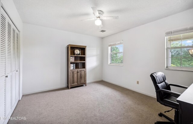 10628 Sandpiper Ln, Knoxville, TN 37922 - carpeted home office featuring ceiling fan and baseboards