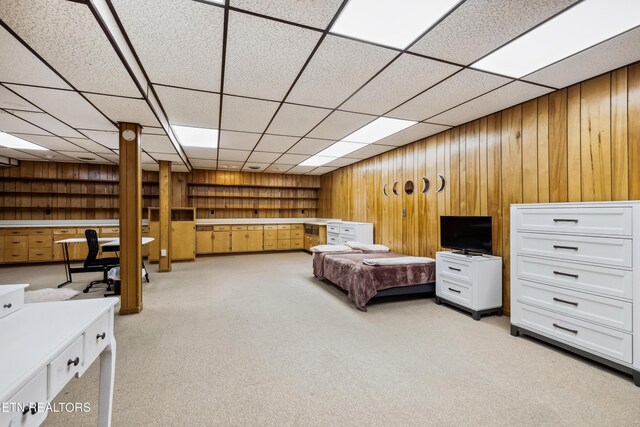 10628 Sandpiper Ln, Knoxville, TN 37922 - bedroom featuring wood walls, light carpet, and an office area