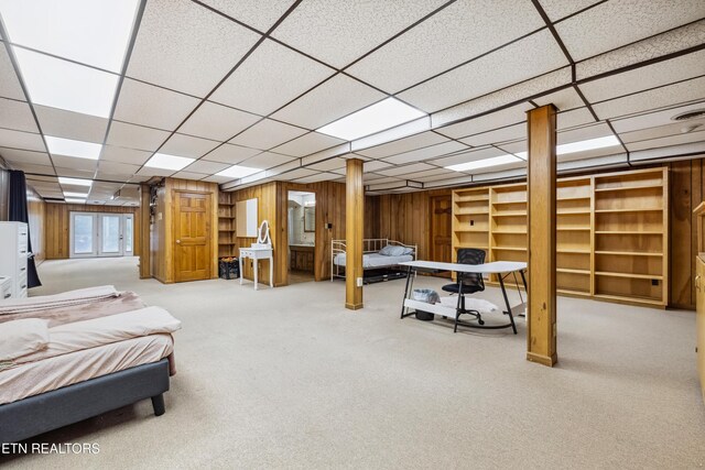 10628 Sandpiper Ln, Knoxville, TN 37922 - carpeted bedroom with wooden walls and a paneled ceiling