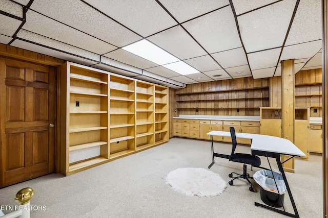 10628 Sandpiper Ln, Knoxville, TN 37922 - unfurnished office with light colored carpet, wood walls, and a drop ceiling