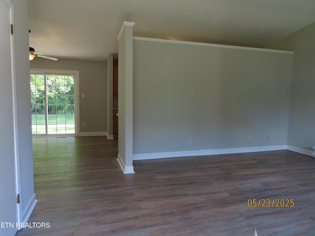 5820 Rockwood Ln, Knoxville, TN 37921 - unfurnished room with ceiling fan, baseboards, and dark wood finished floors