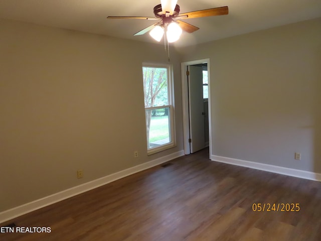 5820 Rockwood Ln, Knoxville, TN 37921 - unfurnished room with a ceiling fan, baseboards, and dark wood-style flooring
