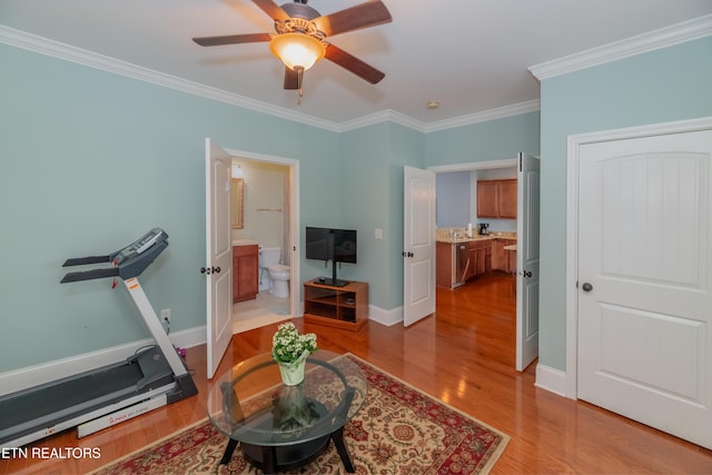 1101 Main St Unit 19, Loudon, TN 37774 - exercise area with light wood-style floors, ornamental molding, and ceiling fan