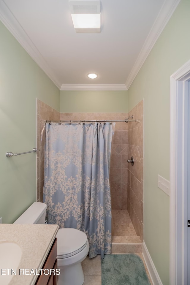 1101 Main St Unit 19, Loudon, TN 37774 - bathroom featuring vanity, tiled shower, tile patterned floors, and ornamental molding