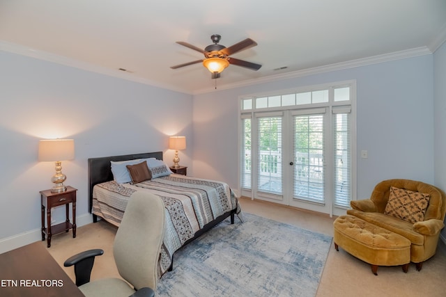 1101 Main St Unit 19, Loudon, TN 37774 - bedroom featuring access to outside, ornamental molding, light colored carpet, and a ceiling fan