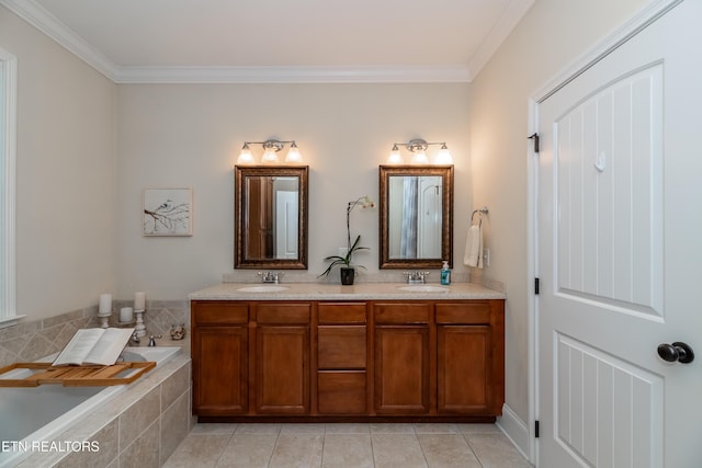 1101 Main St Unit 19, Loudon, TN 37774 - bathroom with crown molding, double vanity, a bath, and tile patterned flooring