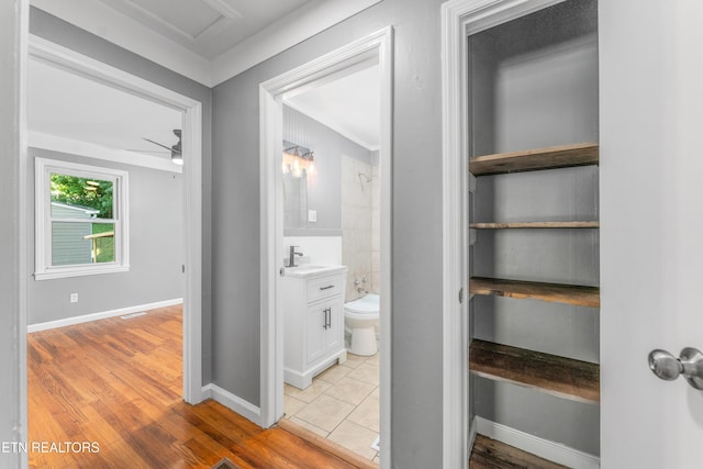 3712 Selma Ave, Knoxville, TN 37914 - hall featuring baseboards, light wood-type flooring, and a sink