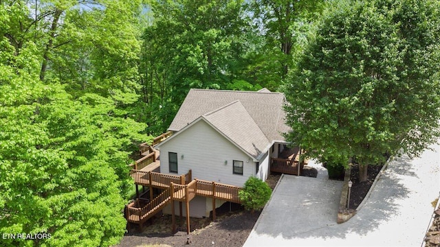 334 Little Buck Ln, Lafollette, TN 37766 - back of house featuring stairs, a shingled roof, and a wooden deck