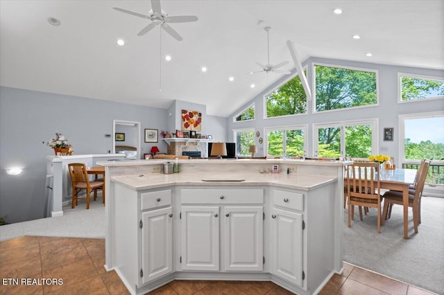 334 Little Buck Ln, Lafollette, TN 37766 - kitchen with ceiling fan, high vaulted ceiling, healthy amount of natural light, light colored carpet, and recessed lighting