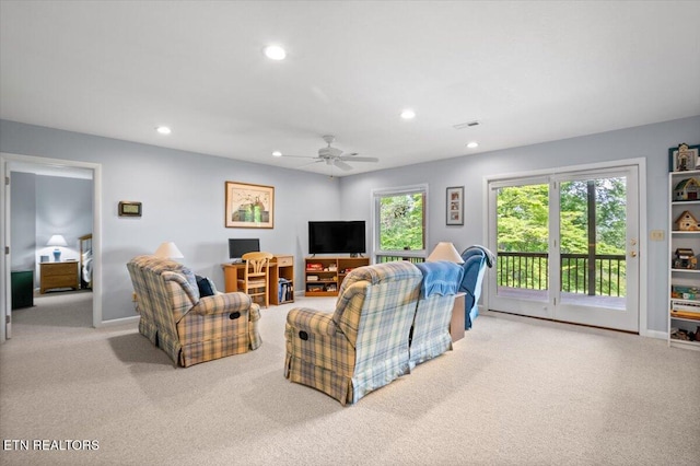 334 Little Buck Ln, Lafollette, TN 37766 - carpeted living area with recessed lighting, a ceiling fan, and baseboards