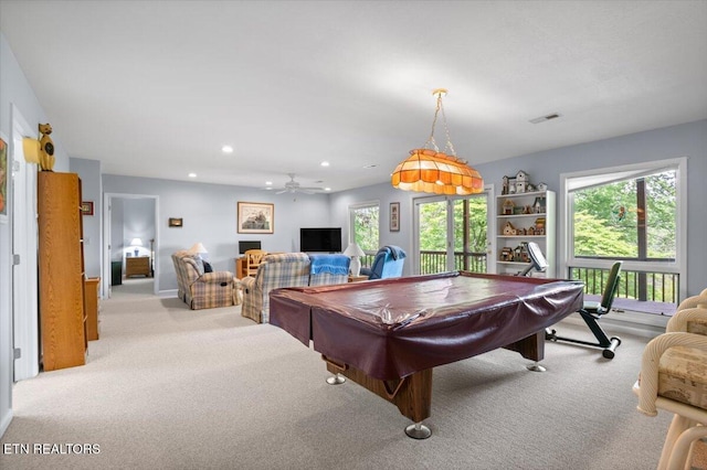 334 Little Buck Ln, Lafollette, TN 37766 - rec room with light colored carpet, plenty of natural light, pool table, a ceiling fan, and recessed lighting