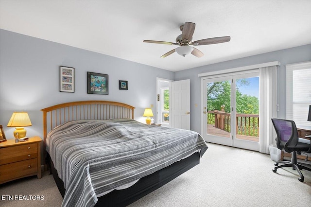 334 Little Buck Ln, Lafollette, TN 37766 - carpeted bedroom with access to outside, ceiling fan, and a desk