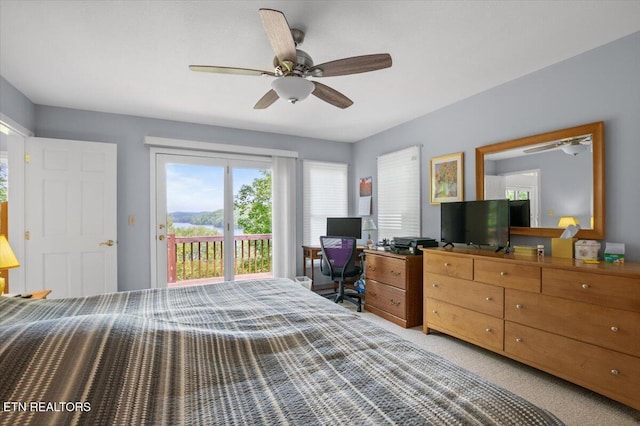 334 Little Buck Ln, Lafollette, TN 37766 - bedroom with access to exterior, carpet, a ceiling fan, and a desk