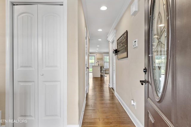 1017 Brighton Dr, Alcoa, TN 37701 - corridor featuring baseboards, wood finished floors, crown molding, and recessed lighting