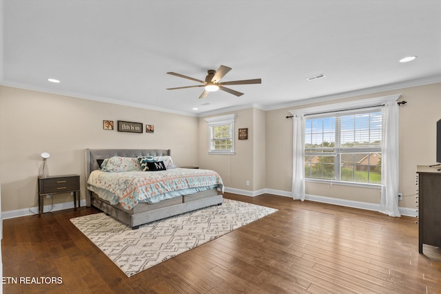 1017 Brighton Dr, Alcoa, TN 37701 - bedroom with baseboards, crown molding, wood finished floors, recessed lighting, and a ceiling fan