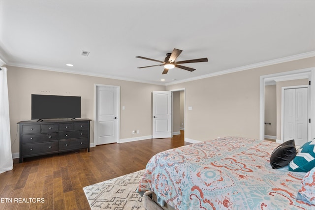 1017 Brighton Dr, Alcoa, TN 37701 - bedroom with wood finished floors, crown molding, baseboards, recessed lighting, and a ceiling fan