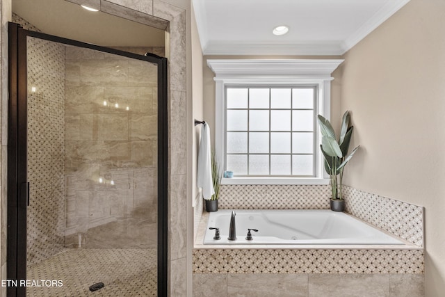 1017 Brighton Dr, Alcoa, TN 37701 - full bath with a whirlpool tub, a stall shower, and crown molding