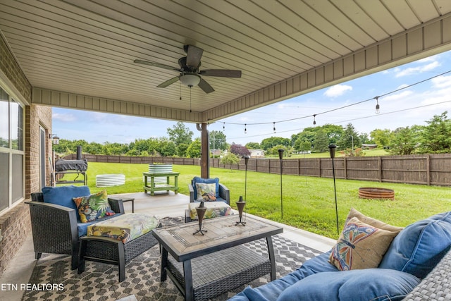 1017 Brighton Dr, Alcoa, TN 37701 - view of patio / terrace featuring an outdoor living space with a fire pit and a ceiling fan
