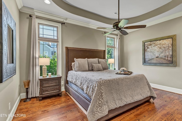 211 Cool Springs Blvd, Knoxville, TN 37934 - bedroom featuring ornamental molding, baseboards, multiple windows, wood finished floors, and a raised ceiling