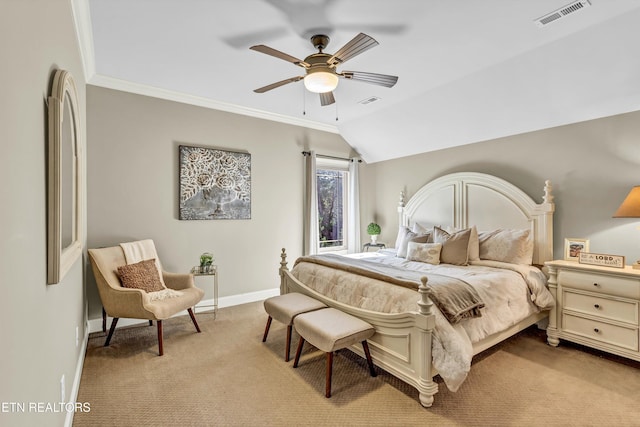 211 Cool Springs Blvd, Knoxville, TN 37934 - bedroom with carpet, baseboards, crown molding, a ceiling fan, and lofted ceiling
