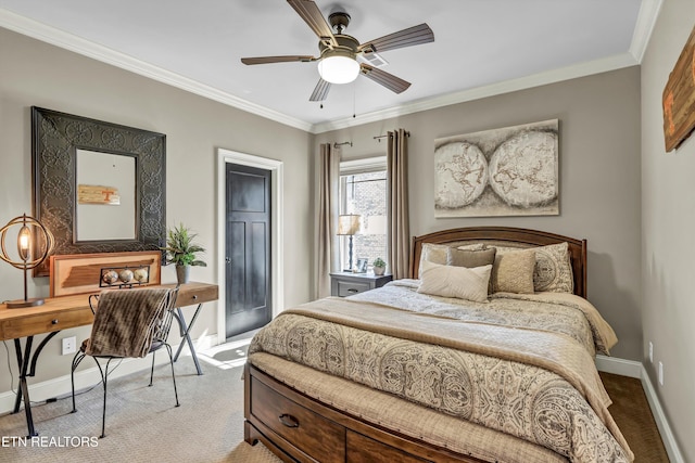 211 Cool Springs Blvd, Knoxville, TN 37934 - carpeted bedroom featuring baseboards, ornamental molding, and ceiling fan