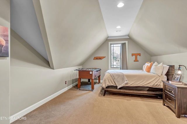 211 Cool Springs Blvd, Knoxville, TN 37934 - bedroom featuring lofted ceiling, baseboards, light carpet, and recessed lighting