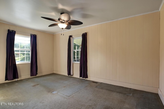883 Old Harriman Hwy, Harriman, TN 37748 - empty room with carpet floors, ornamental molding, and a ceiling fan