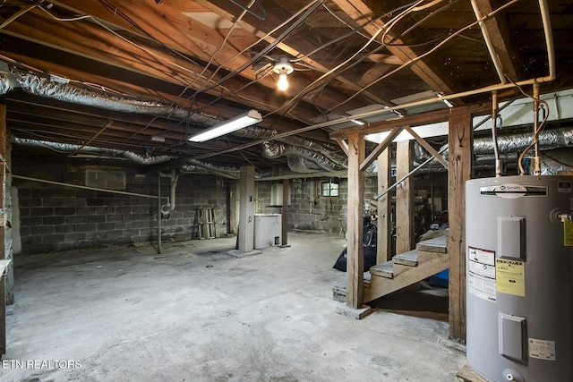 883 Old Harriman Hwy, Harriman, TN 37748 - unfinished basement with water heater and stairway