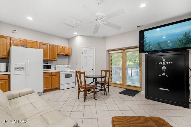 257 Copenhaver Rd, Lenoir City, TN 37771 - kitchen featuring white appliances, light countertops, ceiling fan, light tile patterned floors, and recessed lighting