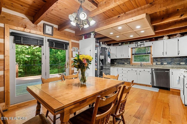 257 Copenhaver Rd, Lenoir City, TN 37771 - dining space with wood ceiling with exposed beams, light wood finished floors, and recessed lighting