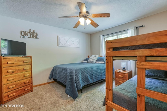 129 Bridgeview Ln, Lafollette, TN 37766 - carpeted bedroom featuring a textured ceiling, ceiling fan, and baseboards