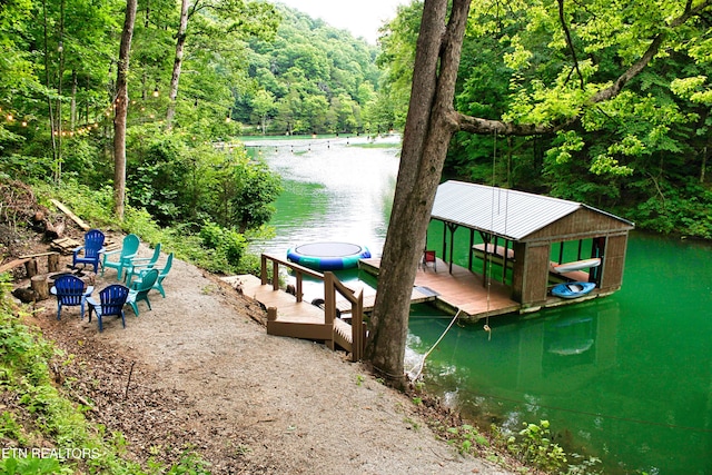 129 Bridgeview Ln, Lafollette, TN 37766 - dock area with a view of trees, a water view, and a fire pit