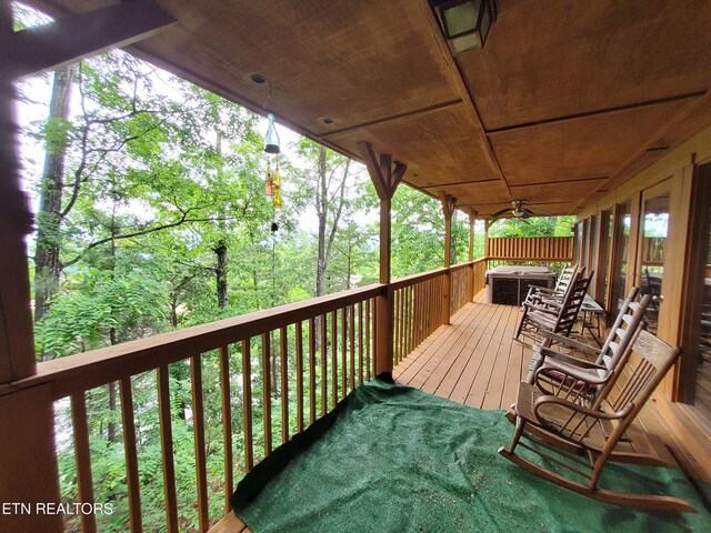 2859 Eagle Crest Way, Sevierville, TN 37876 - deck featuring a hot tub and ceiling fan