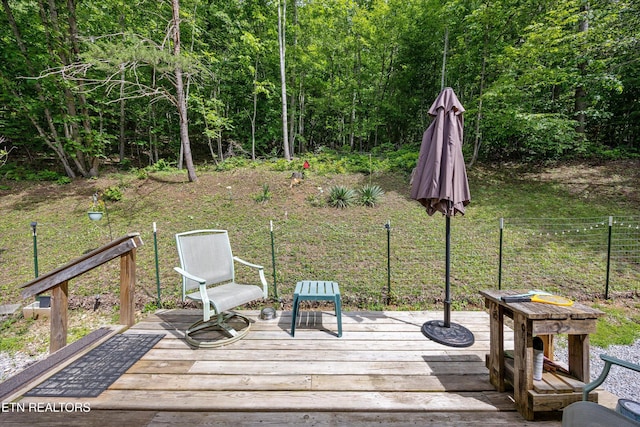 235 Neely Dr, New Tazewell, TN 37825 - wooden terrace featuring a forest view