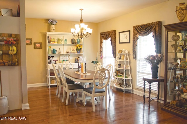 120 Lakeside Dr, Kingston, TN 37763 - dining space with a chandelier, wood finished floors, and baseboards