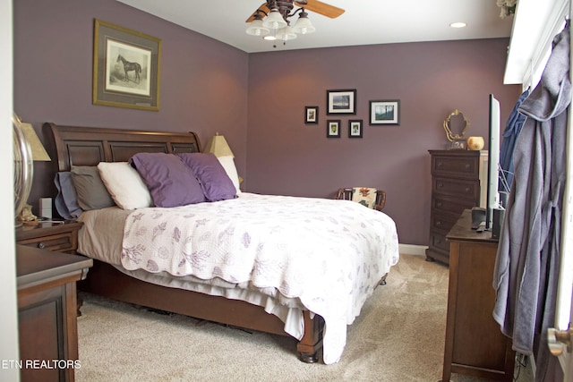 120 Lakeside Dr, Kingston, TN 37763 - bedroom with light colored carpet, recessed lighting, and ceiling fan