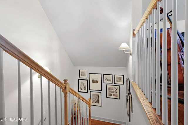 2811 Pleasant View Ave, Maryville, TN 37803 - staircase featuring lofted ceiling, baseboards, and wood finished floors