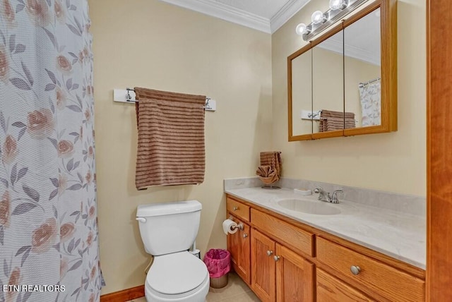 108 W Bobcat Ln, Wilder, TN 38589 - full bathroom featuring crown molding, vanity, toilet, tile patterned floors, and baseboards